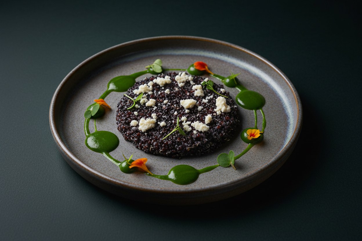 Quinua negra con queso paria y huacatay
